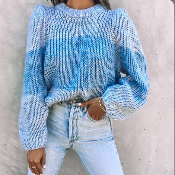 Vici Sweaters - NWT VICI Two Tone Knit Sweater Puff Shoulders Blue